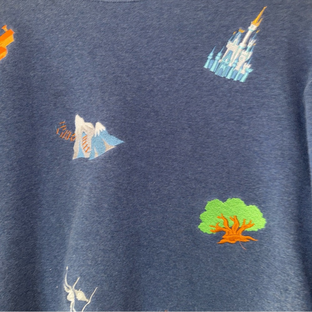 Disney Parks Disney World Rare Blue Embroidered Ride Icon Sweatshirt Size Lg - Picture 3 of 5